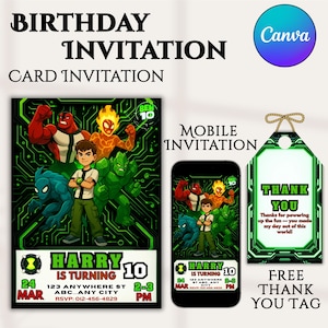 Ben 10 Birthday Invitation | Editable Ben 10 Card | Alien Birthday Invitation | Kids Birthday Invite | SuperHero Birthday Invitation