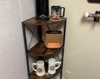 3-Tier Wood & Metal Corner Shelf, Corner Bookshelf, Corner Display Shelf, Corner Plant Shelf, Living Room Shelf