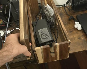 Acacia Wood Cable Management Box | Wires Organizer | Cord Organizer | Desk Cable Organizer | Power Strip Box