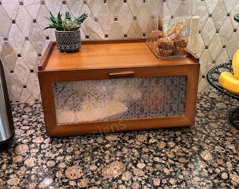Bamboo Corner Bread Box with Glass Door, Wooden Bread Storage Box, Stackable Countertop Bread Bin, Kitchen Organizer & Food Storage