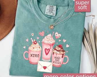 Comfort Colors Valentine Coffee Sweatshirt, Womens Valentines Day Sweater, XOXO Sweatshirt, Coffee Lover Gift
