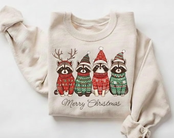 Raccoon Christmas Sweatshirt, Santa Racoon Shirt, Funny Christmas Raccoon Shirt, Xmas Sweater,  Animal Gifts