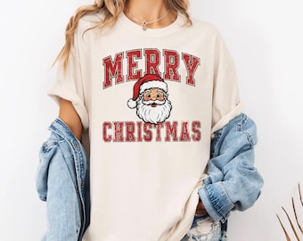 Comfort Colors Merry Christmas Santa Sweatshirt Unisex Holiday Season Shirt, Christmas Shirts, Christmas Crewneck, Family Christmas Tee