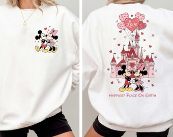 Disney Happiest Place On Earth Shirt, Mickey Minnie Valentine Kiss Castle Sweatshirt, Disney Valentine's Day Sweater
