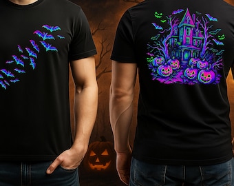 Halloween Bats Shirt, Halloween Haunted House Shirt, Retro Halloween Bats Shirt, Halloween Costume Shirt, Flying Bats Shirt, Halloween Gift