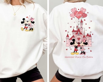 Disney Happiest Place On Earth Shirt, Mickey Minnie Valentine Kiss Castle Sweatshirt, Disney Valentine's Day Sweater, Disney Lovers Sweater