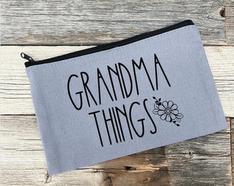 Grandma Things Cosmetic Bag Modern Farmhouse Style Lightweight Canvas Travel Purse | Bridal Gift |Gifts under 10