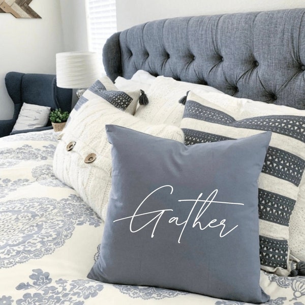 Gather Thanksgiving Grey & White Farmhouse Pillow Cover | Modern Farmhouse | Home Decor | Throw Pillows | Gifts under 25