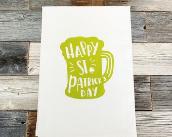 Happy St. Patrick's Day Beer Mug Farmhouse Kitchen Tea Towel