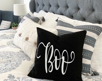 Boo Spooky Halloween Black & White Farmhouse Pillow Cover