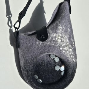 Felted Merino Wool Crossbody Bag: Beaded Art Pouch with Vegan Leather Strap