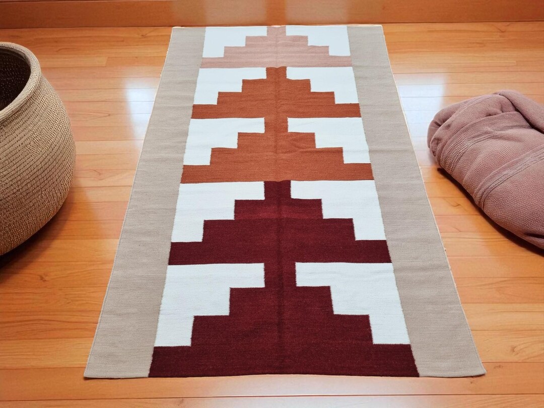 Handwoven Wool Runner Rug – Rust Color Hallway Rug – Warm Boho Decor ...