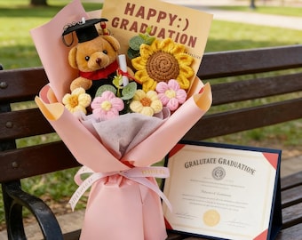 Bouquet di fiori all'uncinetto per la classe del 2026, bouquet di fiori all'uncinetto con bambola, ricordo della laurea universitaria della classe del 2026