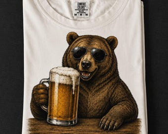 Camiseta Bear Beer, camiseta divertida con estampado de animales bebiendo, colores cómodos con humor de bar