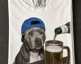Camiseta de cerveza con diseño realista de Pitbull, regalo divertido para amantes de las mascotas.