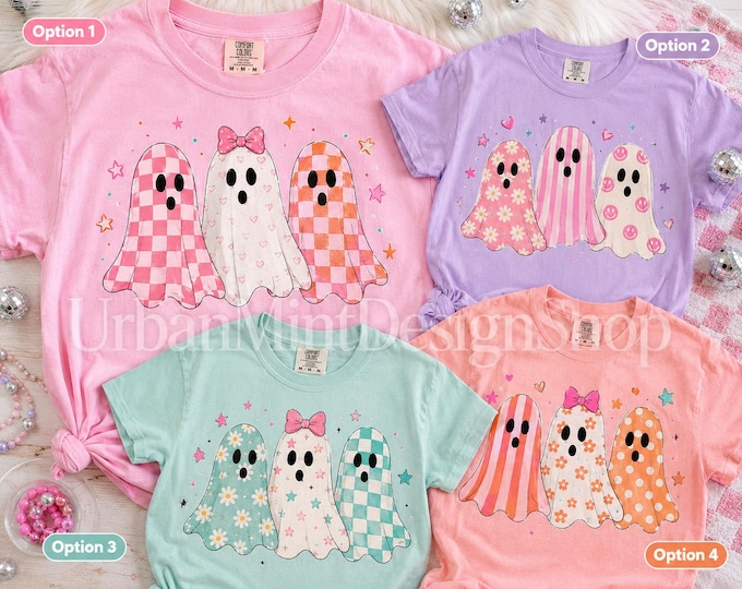 Featured listing image: Pastel Ghost Halloween Shirt, Coquette Bow T-Shirt, Spooky Season Tee