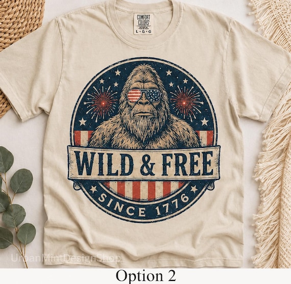 Patriotic Bigfoot Shirt, Wild Free Sasquatch 4th July Graphic Tee