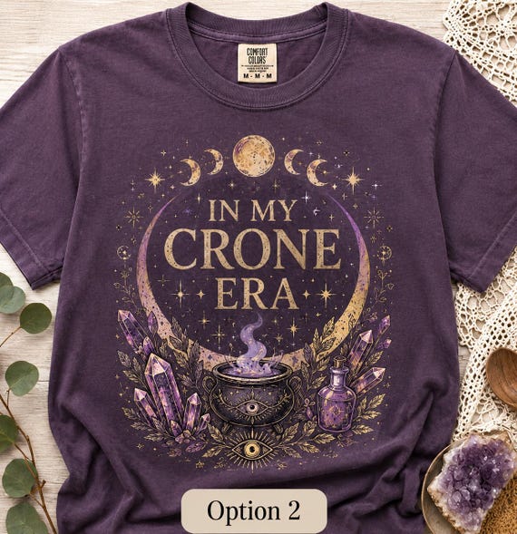Crone Era Shirt, Witchy Gothic Botanical Raven Cauldron Tee