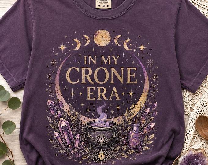 Featured listing image: Crone Era Shirt, Witchy Gothic Botanical Raven Cauldron Tee