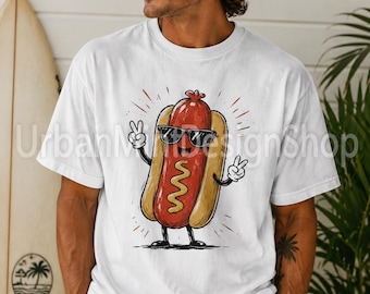 Funny Hot Dog T-Shirt, Cartoon Food Tee, Men’s Summer Shirt