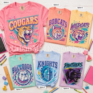 Mascot Graphic Tee, School Spirit Shirt, Cougars, Bobcats, Wildcats, Bulldogs, Knights, Panthers