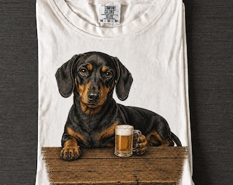 Camiseta de cerveza con perro salchicha, camiseta divertida para amantes de los perros, camiseta con estampado de perro salchicha, diseño de perro bebiendo cerveza, camiseta de regalo para papá de perro salchicha