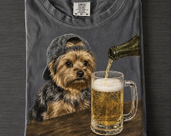 Camiseta estampada de perro bebiendo cerveza, camiseta informal de perro desaliñado, regalo para amantes de las mascotas