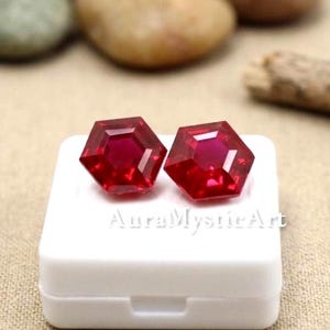 15.50 Ct Burmese Ruby Pair, AAA Red Ruby Hexagon Cut 11x10x7mm, Untreated Faceted Certified Loose Gemstones for Fine Jewelry