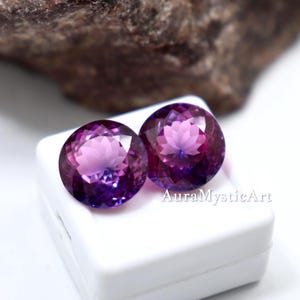 Matching Pair Purple Sapphire 24.35Ct Round Cut 13.4x13.8x7.2mm Loose Collector Gemstones for Luxury Jewelry