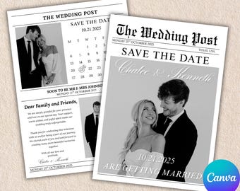 Editable Wedding Newspaper Save the Date | Digital Download Template