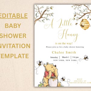 Classic Winnie the Pooh Baby Shower Invitation – Vertical Design | Winnie-the-Pooh Baby Shower Invite | Baby Shower with Pooh Theme