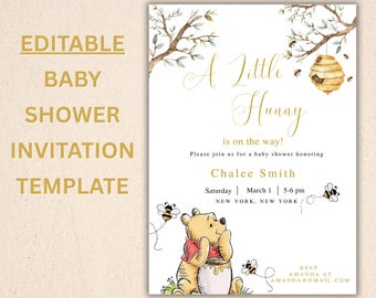 Winnie the Pooh Baby Shower Invitation: Classic Design (Digital Download)