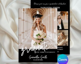 Black and White Modern Graduation Announcement Card: Editable Photo Template (Digital Download)