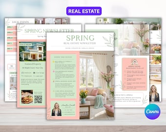 Real Estate Spring Newsletter Bundle, Email Marketing, Flyer, Editable Template