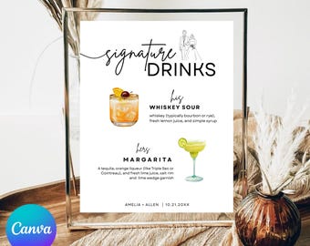 Signature Cocktail Sign Template | His & Hers Drinks | Editable Wedding Bar Sign
