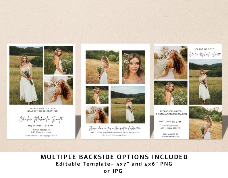 2026 Modern Graduation Announcement Card: DIY Party, Digital Template , Instant Edit & Download image 3