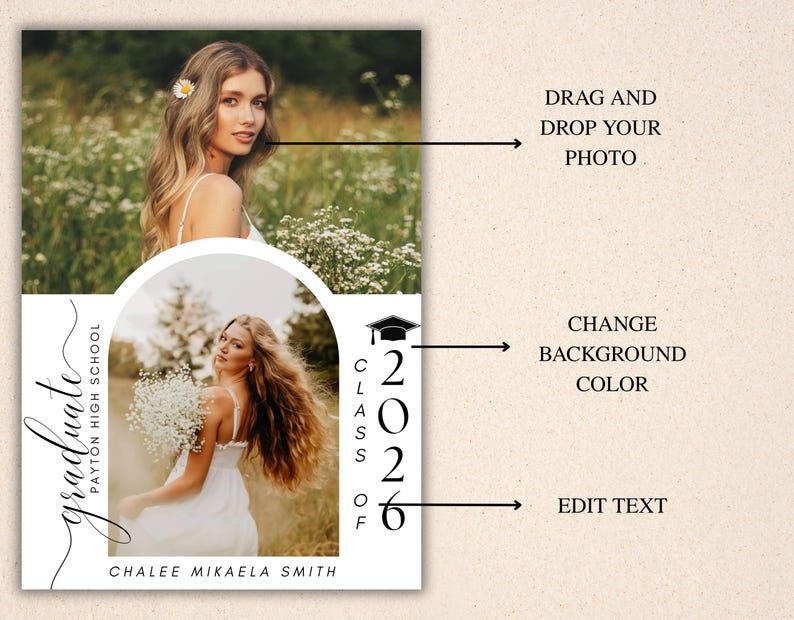2026 Modern Graduation Announcement Card: DIY Party, Digital Template , Instant Edit & Download image 5