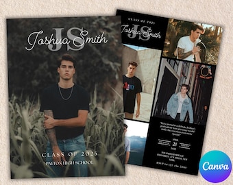 2026 Monogram Graduation Announcement Template: Editable Canva Grad Card (Digital Download)