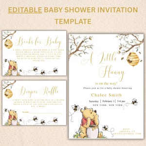 Classic Winnie the Pooh Baby Shower Invitation – Vertical Design | Winnie-the-Pooh Baby Shower Invite | Baby Shower with Pooh Theme