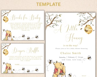 Winnie the Pooh Baby Shower Invitation: Classic Design (Canva Template, Digital Download)