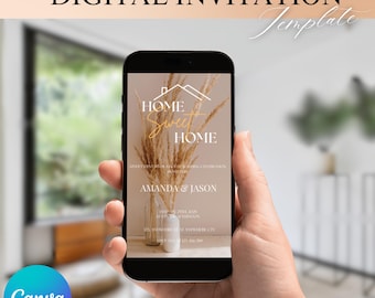 Digital Housewarming Invitation Template, Gold Evite (Canva)