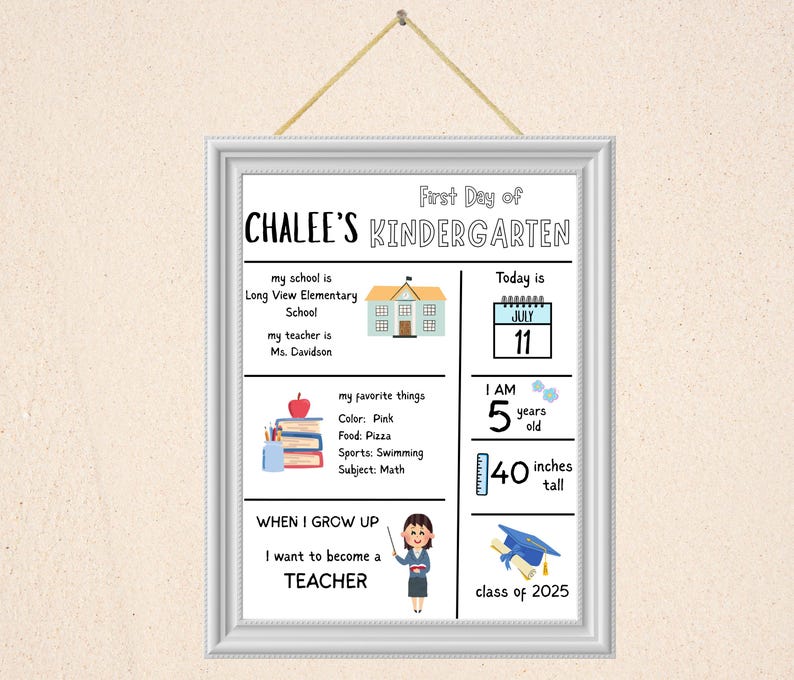 Editable First Day of School Sign Template: Printable Personalized Editable First Day of School Sign Template: Printable Personalized