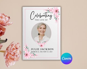 Blush Floral Celebrating the Life of Funeral Program: Editable Template (Instant Download)