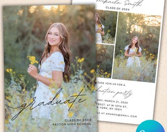 Modern Graduation Announcement Card | Multi-Photo Senior Invite | Minimalist | Grad Party Invite (Digital Download)