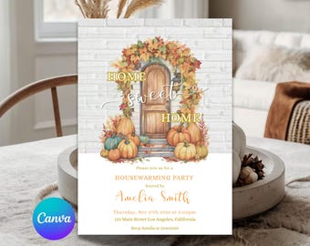 Autumn Pumpkin Housewarming Invitation, Editable Template (Digital File)