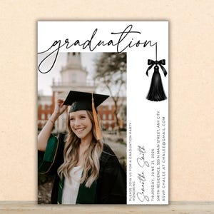 Modern Graduation Photo Invitation Black Tassel Bow : Editable Template (Instant Download)