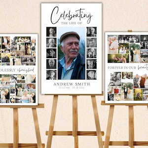 Funeral Welcome Sign Template, Funeral Photo Collage Sign Set Templates,  In Loving Memory, Celebration of Life, Memorial Poster Size