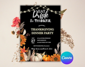 Modèle modifiable d'invitation de dîner de fête de l'amitié, invitation de repas-partage, action de grâces (fichier numérique)