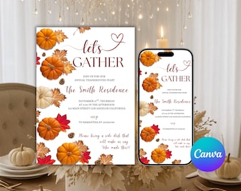 Pumpkin Thanksgiving Invitation: Friendsgiving Feast Invite (Editable Canva Template)