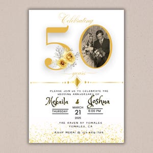 50th Anniversary Invitation, Gold Wedding Anniversary Invite, Wedding Anniversary Invitation Printable, Editable Template